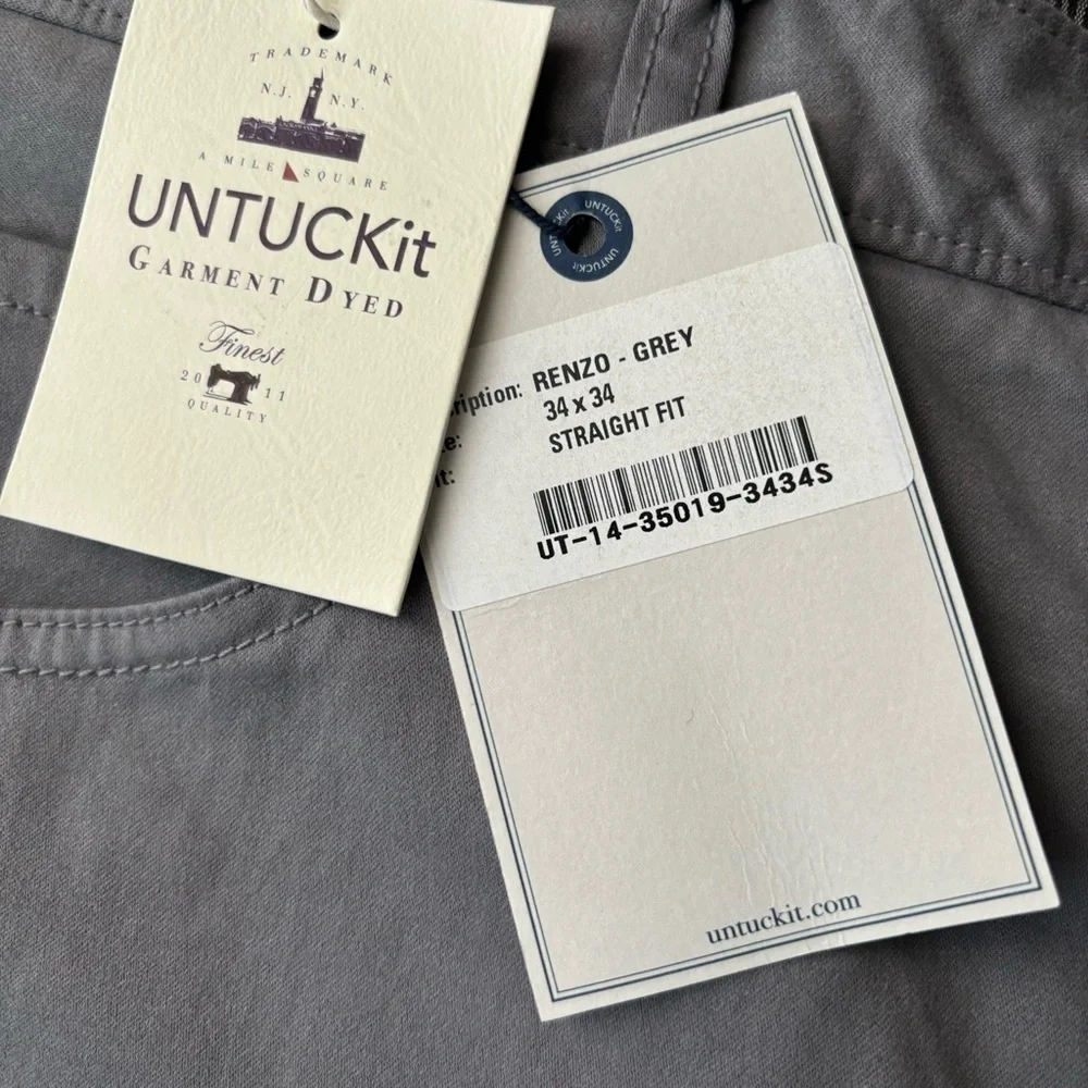 UNTUCKit Men’s Straight Fit 5-Pocket Pima Cotton Pant 34x34 Gray New
